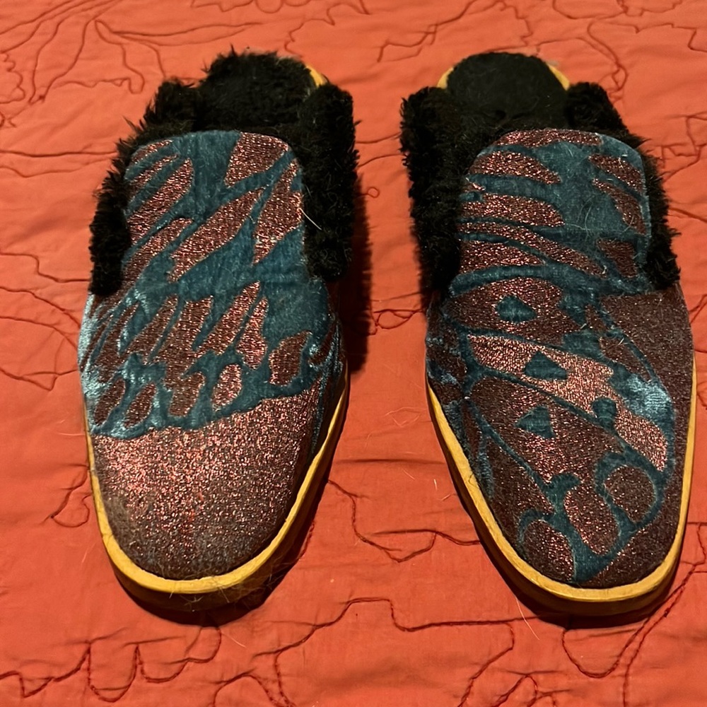 Free People butterfly effect faux fur mules